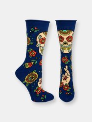 Sugar Skull Sock - Navy