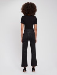 Claudine Double Button Coated Crop Flare Jeans