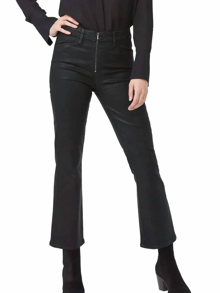 Claudine Front Zip Flare Jeans In Black Coated Denim - Black Coated Denim