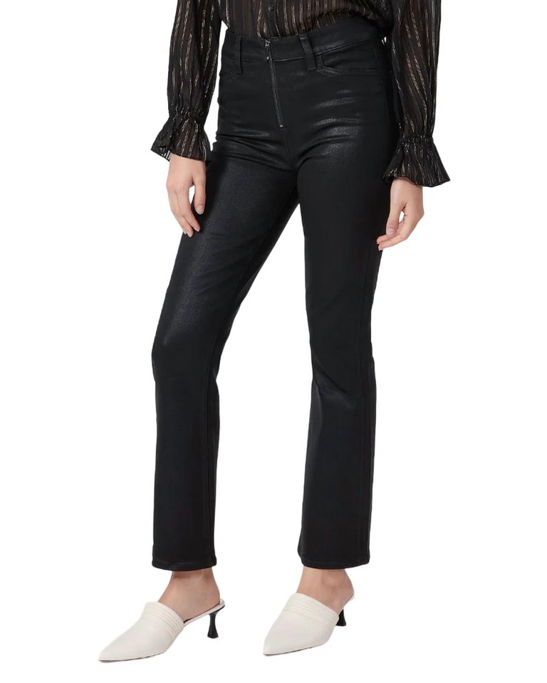 Claudine Front Zip Flare Jeans In Black Coated Denim