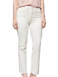 Hoxton Straight Ankle Jean With Fray Hem - Cream