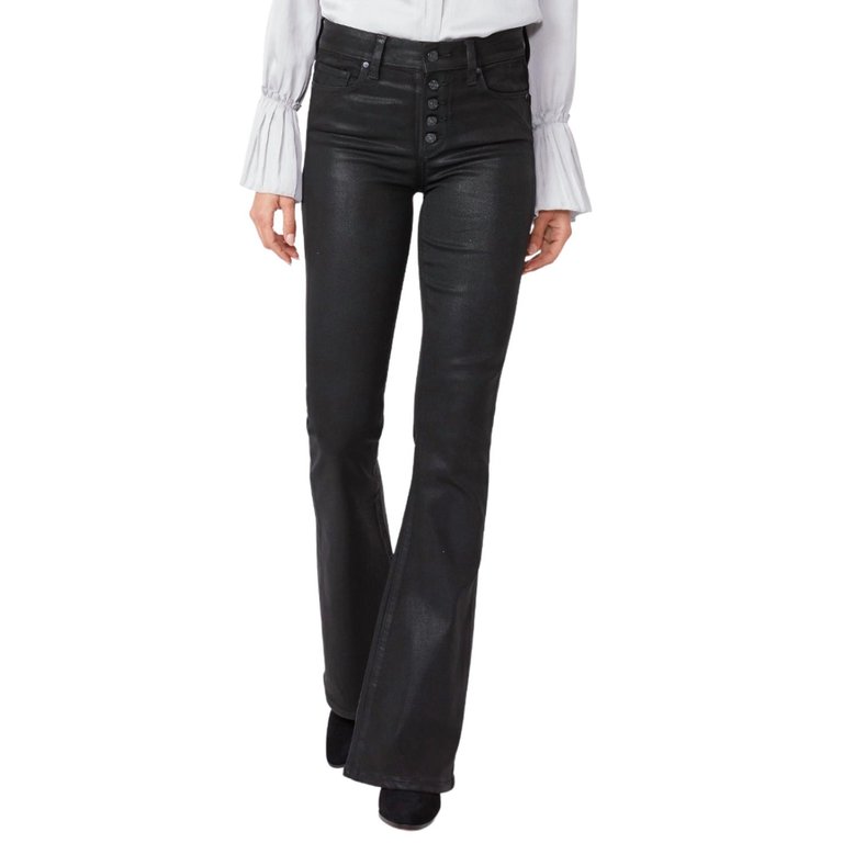 Lou Lou Coated High Rise Flare Jeans In Black - Black