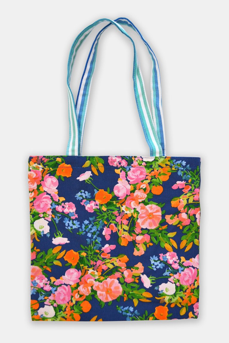 Galaxy Blue Floral Canvas Tote