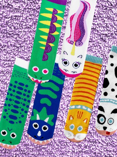 Pals 3 PAIRS OF SOCKS!! Mismatched Animals Socks for Adults and Kids (Non-Slip Grip Socks for Kids!) Cat Dog Dragon Unicorn Dinosaurs TRex Triceratops product