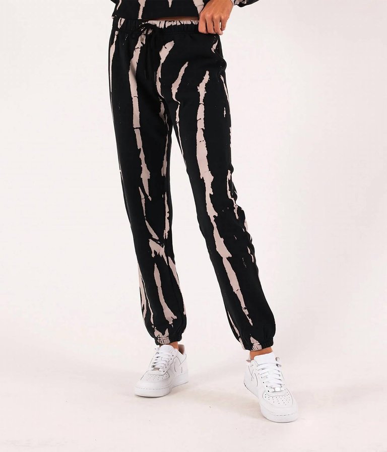 Bleach Tie Dye Gym Sweatpants In Black/Cream - Black/Cream