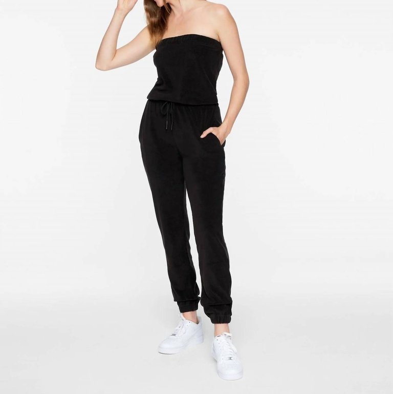 Terry Cloth Tube Jumpsuit In Black - Black