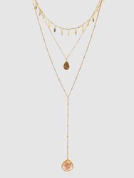 Peach Stone Layered Y-Necklace  - Gold