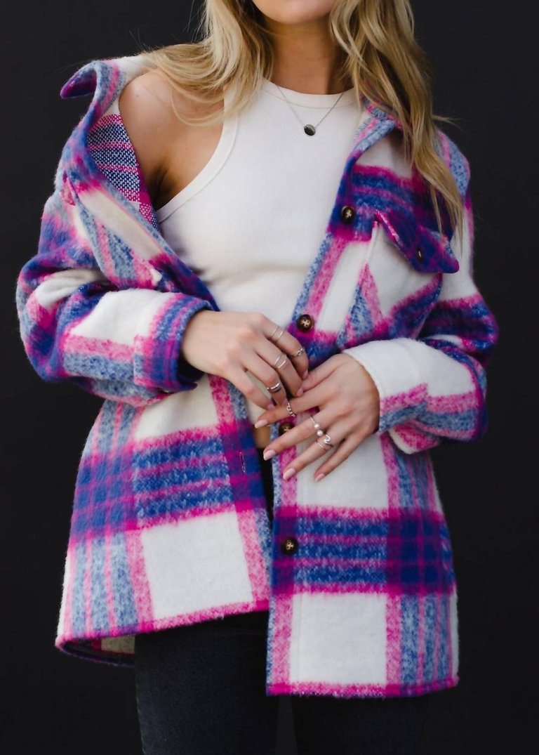 Plaid Shirt Jacket In Cream/pink/blue