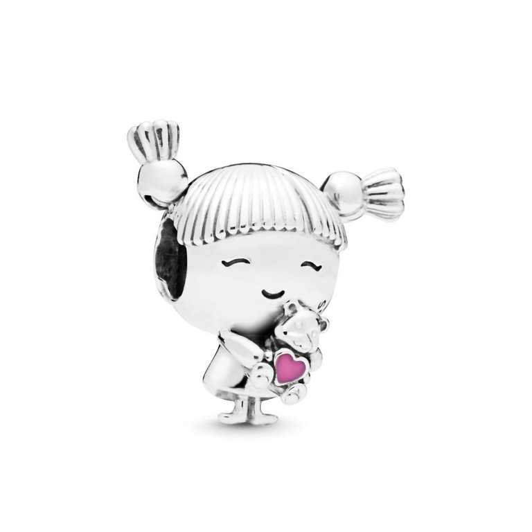 Girl Charm With Pink Enamel - Silver