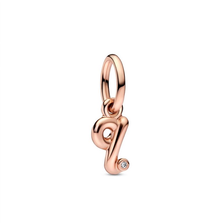 Letter Q Script Alphabet Dangle Charm - Rose Gold