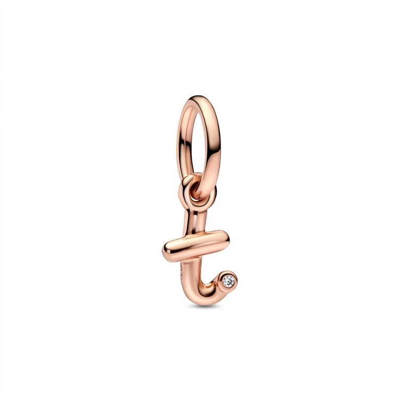 Letter T Script Alphabet Dangle Charm - Rose Gold