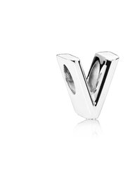 Letter V Charm In Sterling Silver With Heart Pattern - Silver