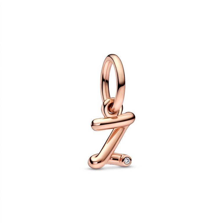 Letter Z Script Alphabet Dangle Charm - Rose Gold
