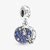 Santa Claus On The Moon Double Dangle Charm - Silver/ Blue