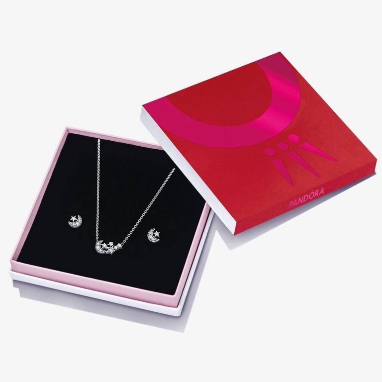 Women's Sparkling Moon & Star Jewelry Gift Set - Silver