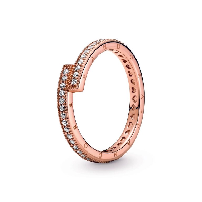 Women's Sparkling Overlapping Ring With Clear Cub - Rose Gold Plated