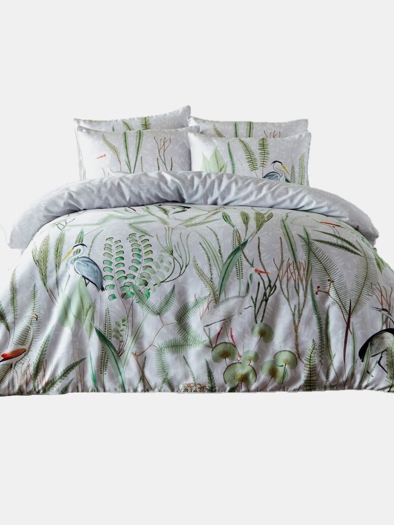 Aaliyah Botanical Duvet Set (UK-Superking, King Size) - White/Green/Gray - White/Green/Gray