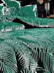 Paoletti Palmeria Velvet Quilted Duvet Set (Emerald Green) (Full) (UK - Double)