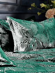 Paoletti Palmeria Velvet Quilted Duvet Set (Emerald Green) (Full) (UK - Double)