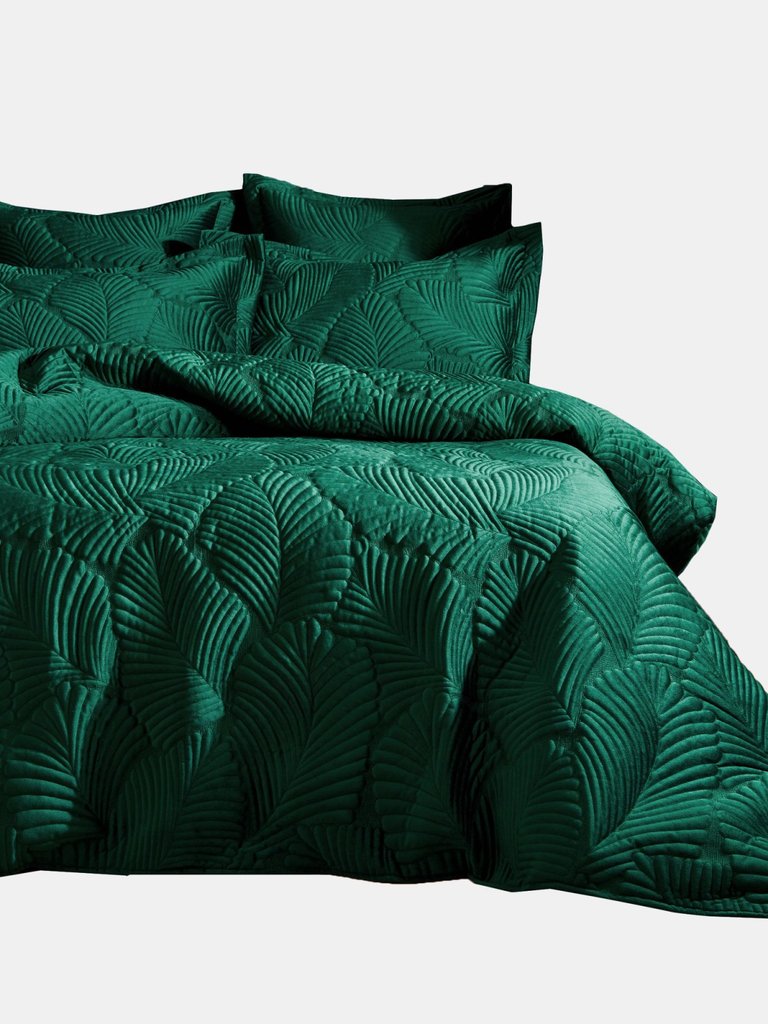 Paoletti Palmeria Velvet Quilted Duvet Set (Emerald Green) (Full) (UK - Double) - Emerald Green