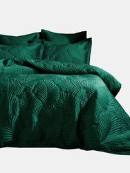 Paoletti Palmeria Velvet Quilted Duvet Set (Emerald Green) (Twin) (UK - Single) - Emerald Green