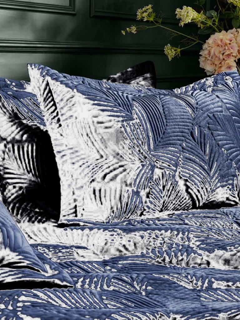 Paoletti Palmeria Velvet Quilted Duvet Set (Navy) (Queen) (UK - King)