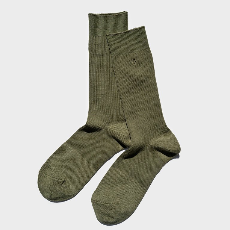 Basic Rib Crew Socks - Olive - Olive