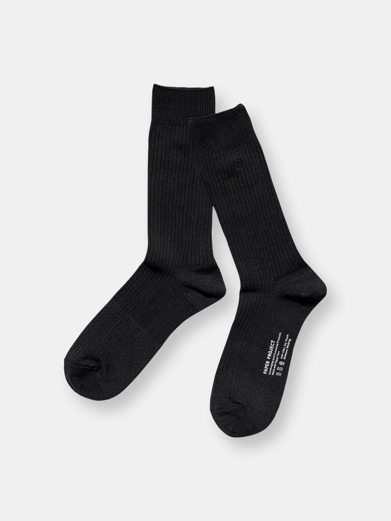 Cotton Rib Crew Socks - Black - Black
