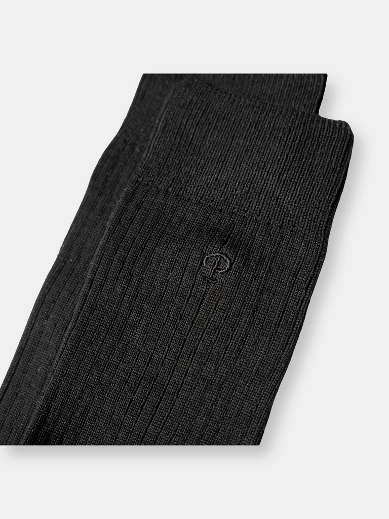 Cotton Rib Crew Socks - Black