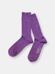 Cotton Rib Crew Socks - Purple