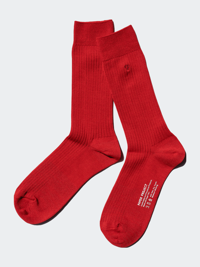 Cotton Rib Crew Socks - Red