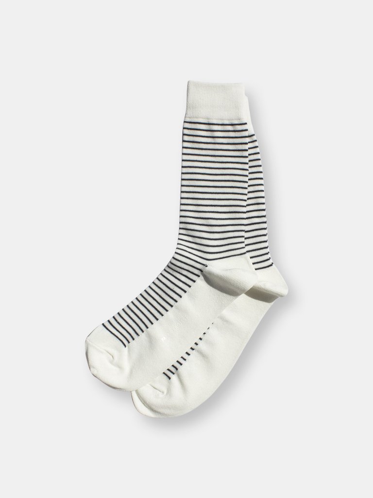 Nautical Stripe Crew Socks - White - White