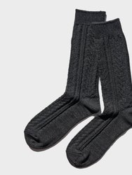 Paper x Superwash Wool Cable Socks - Black - Black