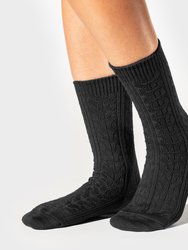 Paper x Superwash Wool Cable Socks - Black