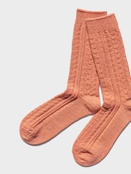 Paper X Superwash Wool Cable Socks - Coral - Coral