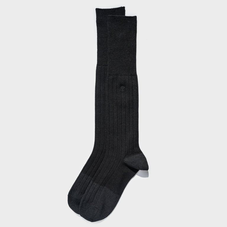 Paper X Superwash Wool Over The Calf Socks - Black - Black