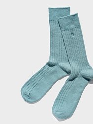 Paper X Superwash Wool Rib Crew Socks - Light Blue - Light Blue