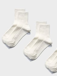 Rib Anklet Socks 3 Pair - White - White