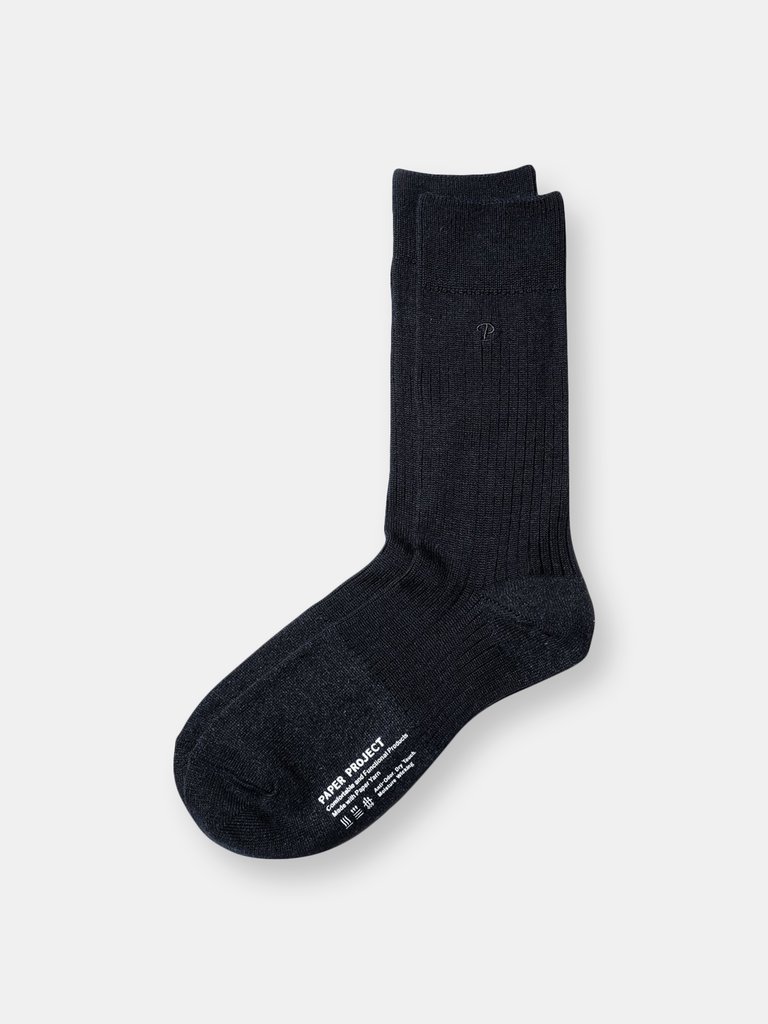 Wool Rib Crew Sock - Navy - Navy