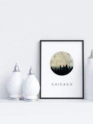 Chicago, Illinois City Skyline With Vintage Chicago Map