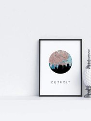 Detroit, Michigan City Skyline With Vintage Detroit Map