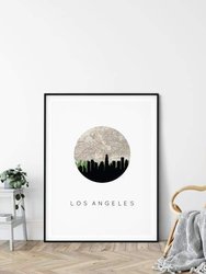 Los Angeles, California City Skyline With Vintage Los Angeles Map