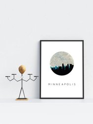 Minneapolis, Minnesota City Skyline With Vintage Minneapolis Map