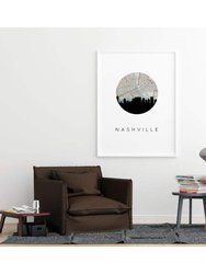 Nashville, Tennessee city skyline with vintage Nashville map