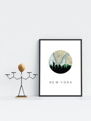 New York, New York City Skyline With Vintage New York Map