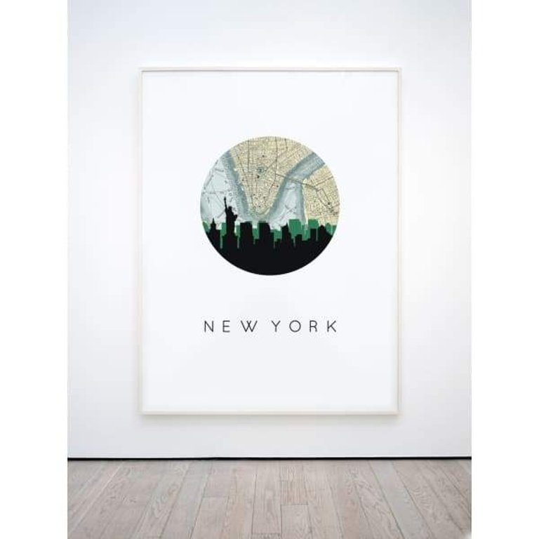 New York, New York City Skyline With Vintage New York Map