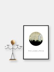 Philadelphia, Pennsylvania City Skyline With Vintage Philadelphia Map