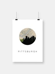 Pittsburgh, Pennsylvania City Skyline With Vintage Pittsburgh Map