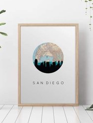 San Diego, California City Skyline With Vintage San Diego Map