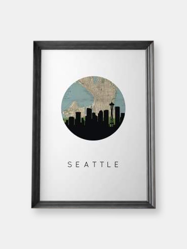 Seattle, Washington City Skyline With Vintage Seattle Map